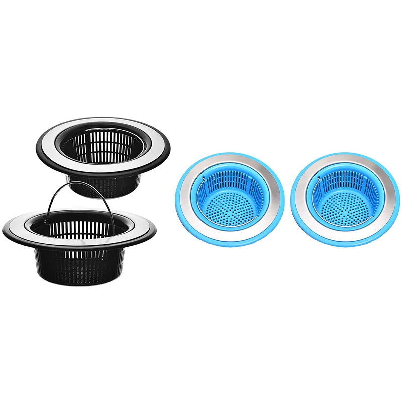 

2 Pack - Kitchen Sink Drain Basket Strainer Food Catcher - Deep Basket With Foldable Handle