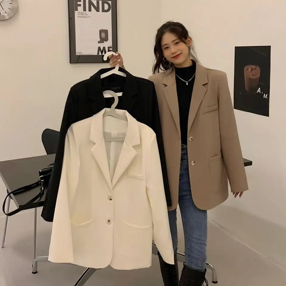 

Women 2022 New Vintage Single Breasted Office Ladies Solid Color Long Sleeve Blazer Female Loose Korean Casual Jacket Coats Z52