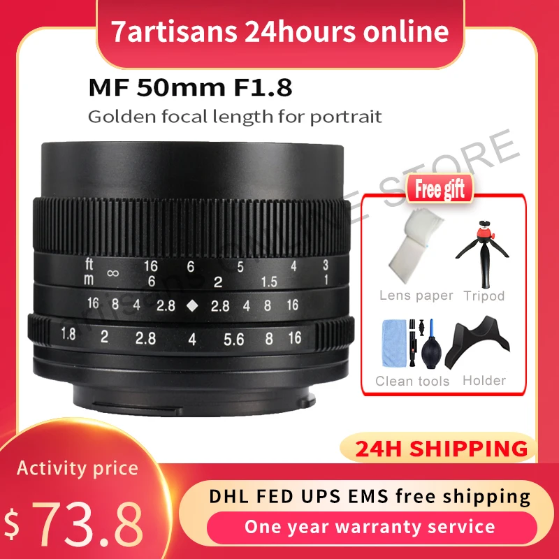 

Объектив для портретной съемки 7artisans 7artisans с большой диафрагмой 50 мм F1.8, подходит для Canon EF-M Sony E Fuji FX Micro Four Thirds Mount