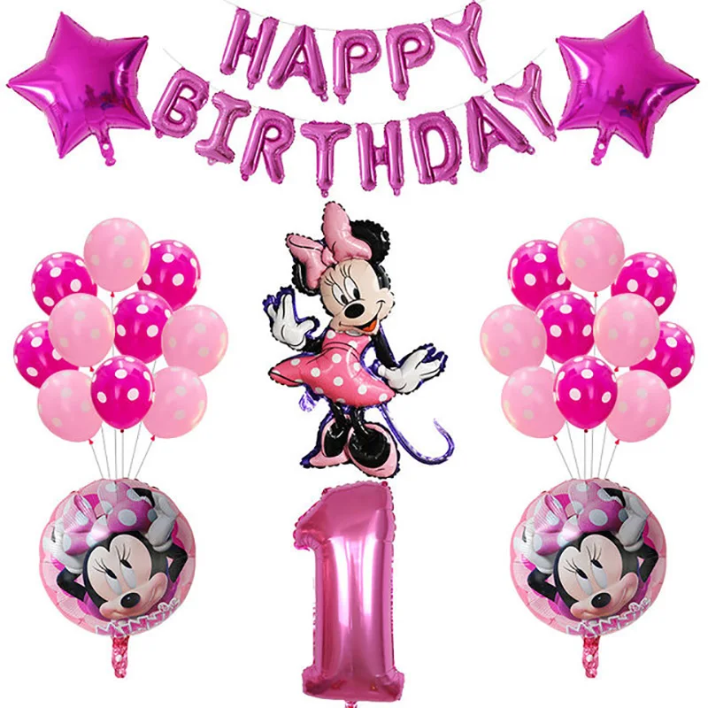 

Disney Cartoon Mickey Mouse Minnie Head 32inch Baby Pink Number 1-9th Birthday Foil Balloons Arch Garland Kit Bow Gift Globos