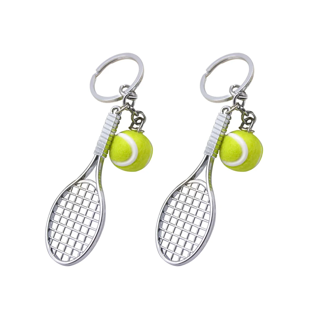 

2 Pcs Sports Equipment Bag Pendant Keychain Mini Ring Basketball Tennis Miss Soccer