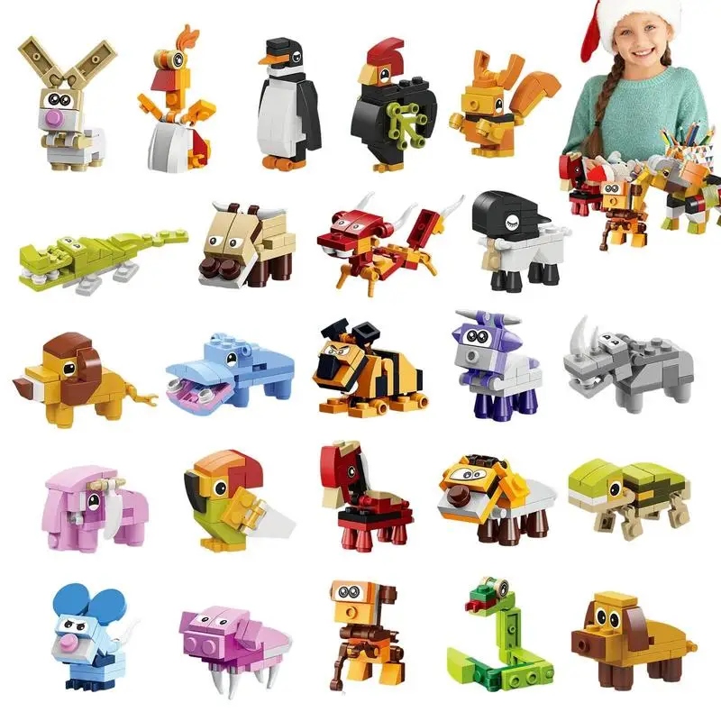 

Календарь с обратным отсчетом 24 дня, Рождественский конструктор в виде насекомых, животных, мелкие грануляры, комбинированная игрушка для д...