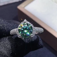 trendy 925 sterling silver 1ct green color vvs1 moissanite ring for women plated white gold moissanite adjustable rings gift