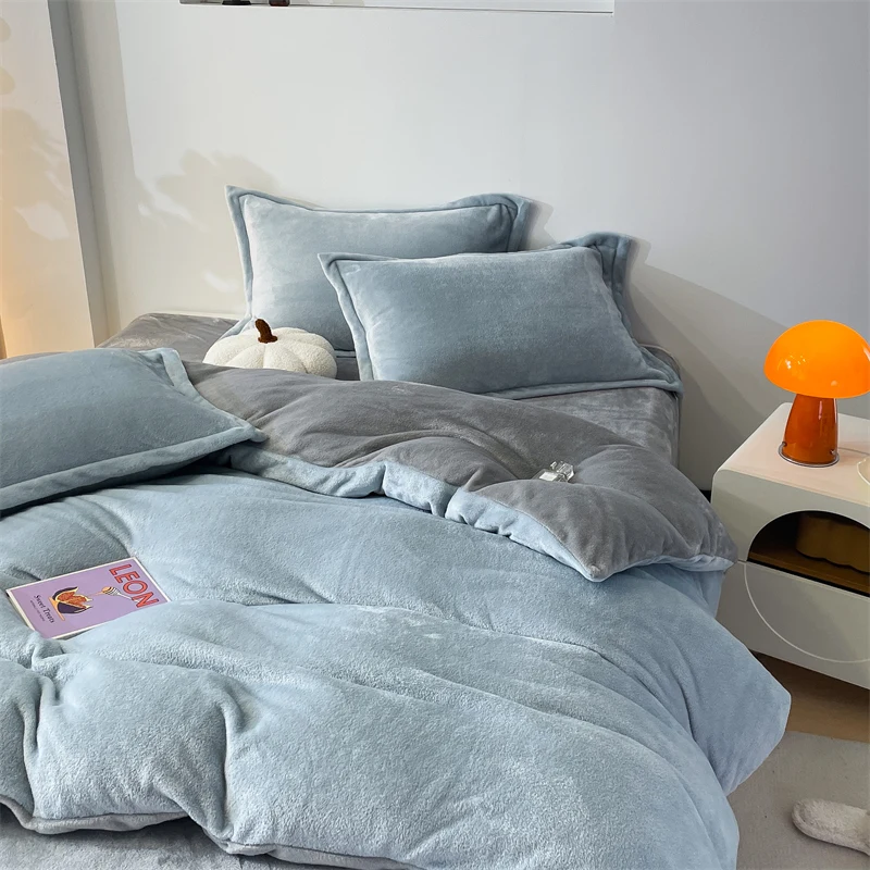 Осенне-зимнее однотонное фланелевое одеяло из двух предметов с флисовой