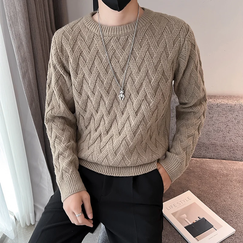 Men White O-Collar Sweaters Clothes Winter Sweater Men Coats Solid Striped Pullover Mens Turtleneck Autumn New S-3XL