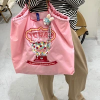 harajuku cute womens nylon tote bag environmental protection cloth shopping bag japanese fashion niche embroidery beach handbag