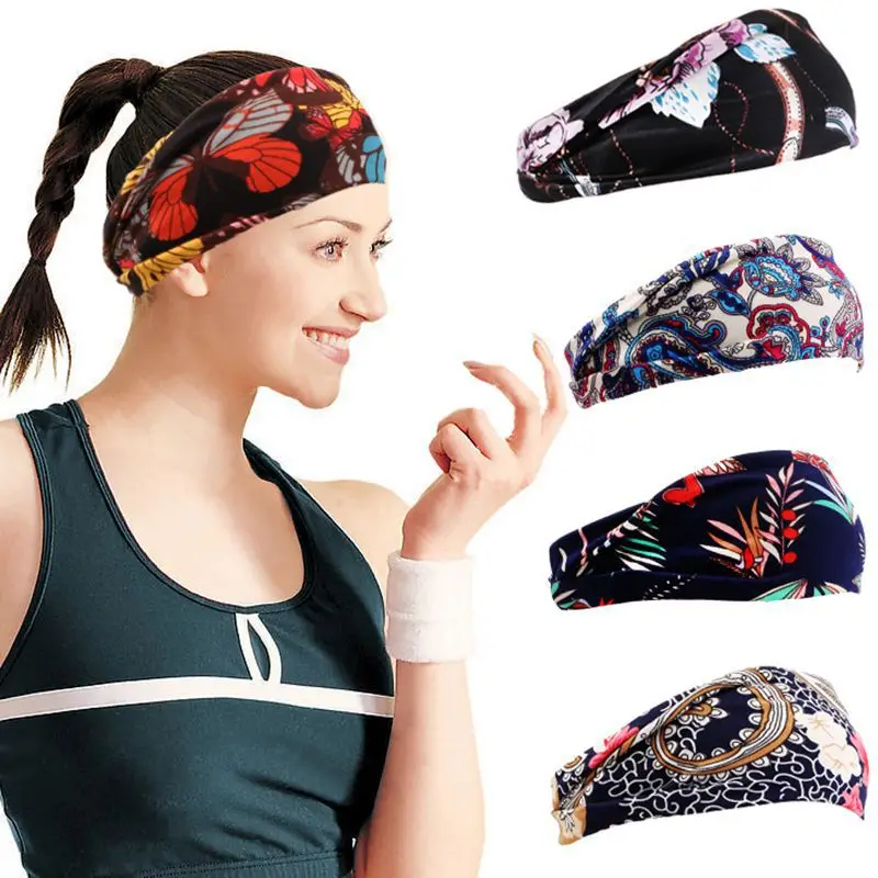

Retro Hair Bands Printed Sports Headband Yoga Hair Band Sweat Absorbing Women's Wide Brimmed Scarf Korean Hair Accessories