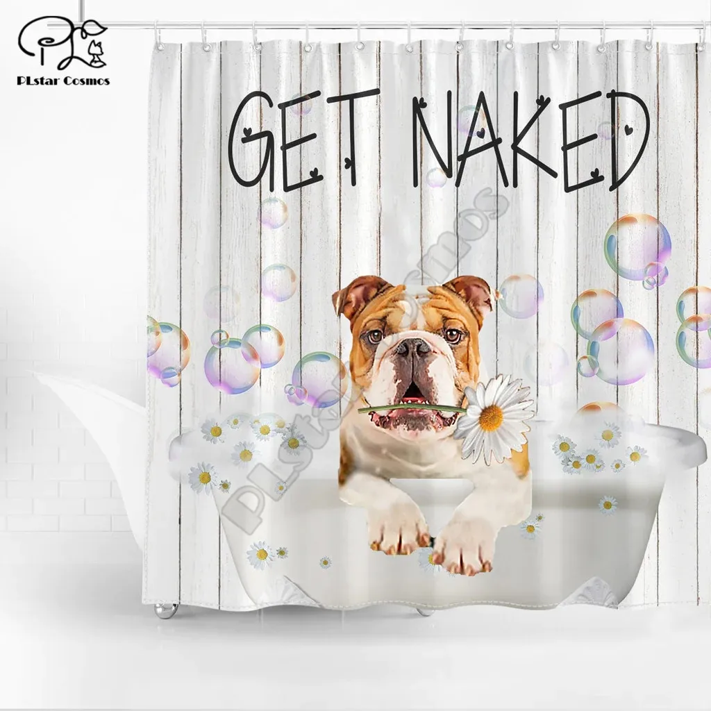 

Funny Dogs Cavalier King Charles Spaniel Get Naked Daisy Shower Curtain Cartoon Animal 3D Printed Bathroom Curtains with Hooks