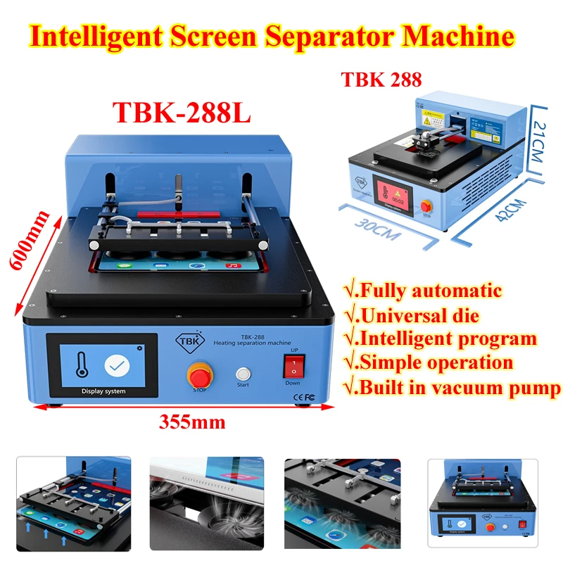 

TBK288L/288 Automatic Intelligent Control LCD Screen Separator Machine For Universal IPAD Cell Phone Repair Refurbish 9.7/13inch