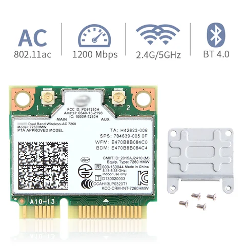 Беспроводная сетевая карта для Intel 7260 7260HMW Dual Band Mini PCI-E 2,4G/5 ГГц Wlan Wi-Fi Bluetooth 4,0 802.11ac/a/b/g антенна