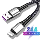 USB-кабель в нейлоновой оплетке, кабель для быстрой зарядки для iPhone 13 12 11 Pro Max XS XR X 6S 7 8 Plus 2.4A, кабель для быстрой зарядки и передачи данных