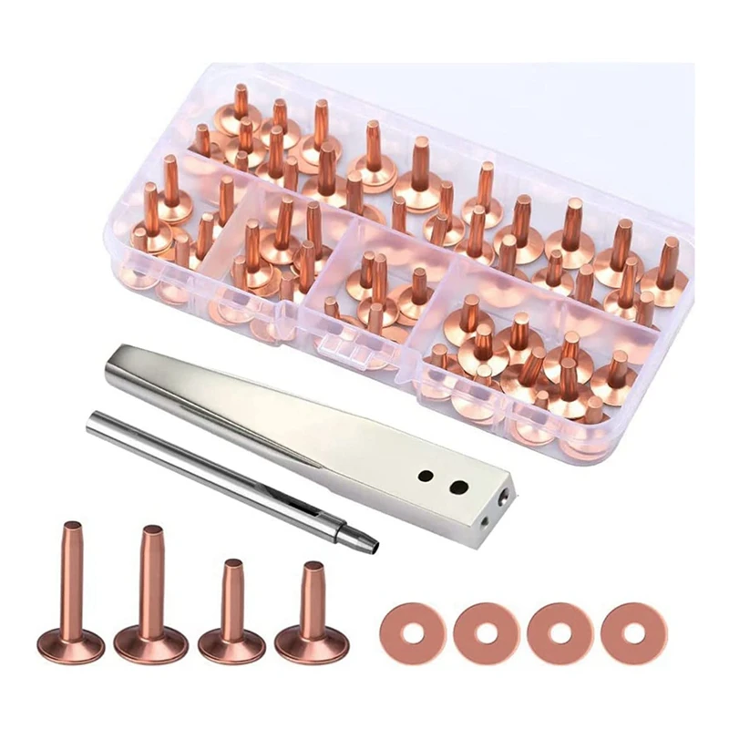 

42Pcs Copper Rivets And Burrs Set,Leather Rivets Fastener Install Setting Tool With Hole Punch Cutter For Belts Wallets
