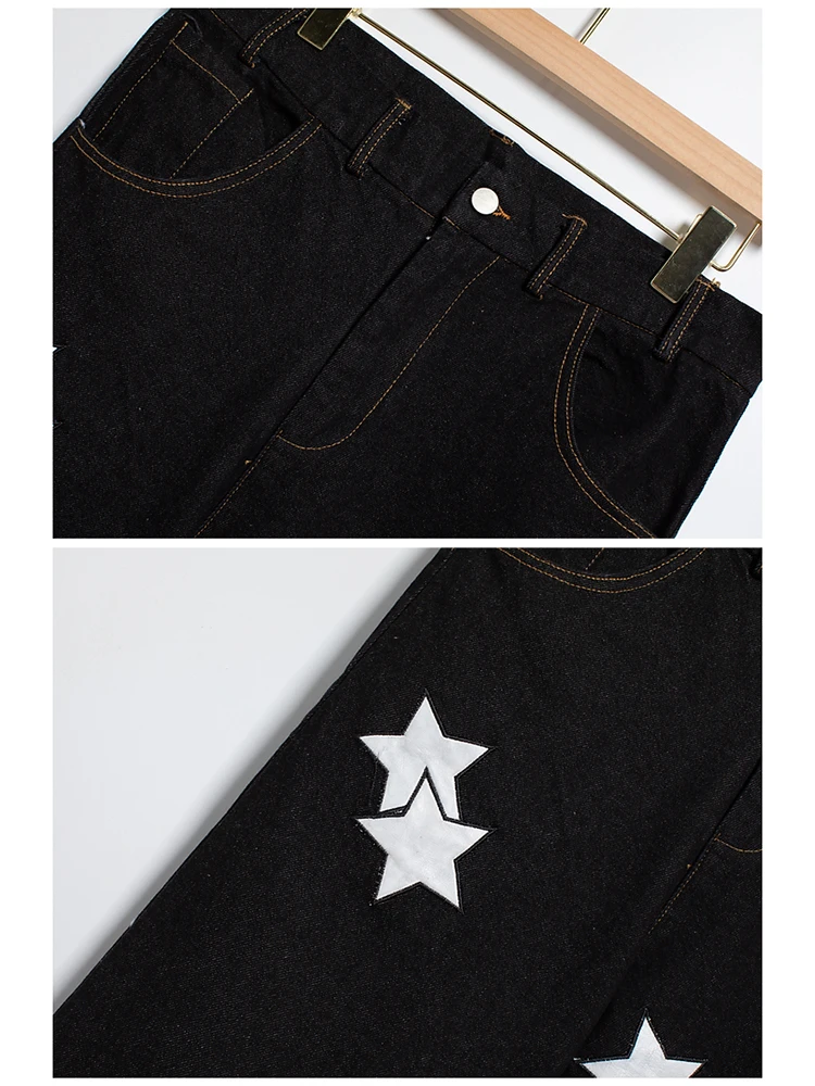 Men's Pants Retro Pentagram Embroidered Standard Jeans Gajie Street Loose Straight Jumpsuit Ins Hot Sale Boyfriend Wind Jeans