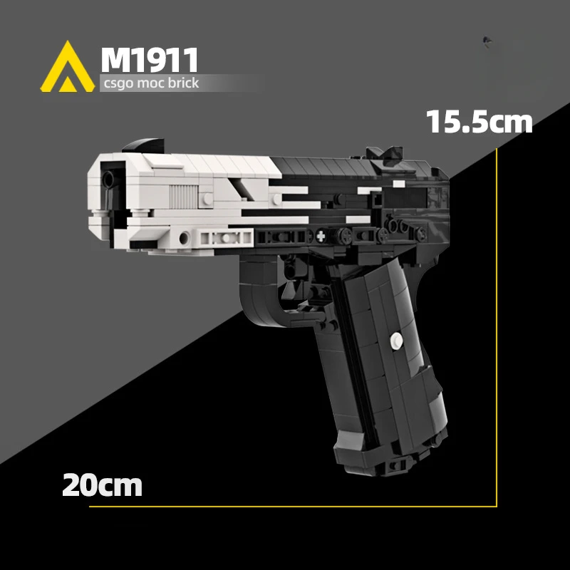 Фото MOC Shootable Building Block Модель M1911 Черная технологияная версия Игрушечный пистолет в сборе Кирпичи для мальчиков Военная серия Детские игрушки №3