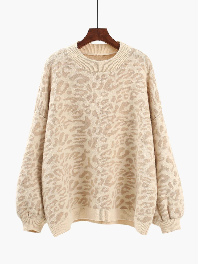 

Sweater Women Autumn Winter Korean Fashion Loose Casual O-Neck Pullover Long Sleeve Top Leopard Knitted Oversized Female Jumper