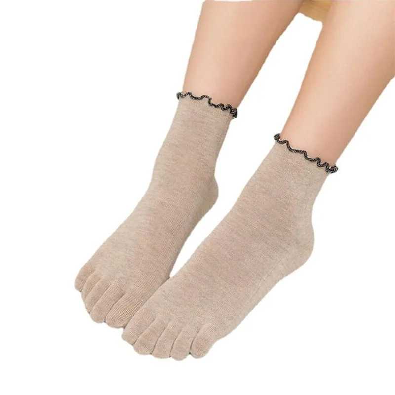 

5 Pairs/Set Women's 5 Finger Cotton Socks Simple And Fashionable Ruffle Female Ladies Kawaii Frilly Socks