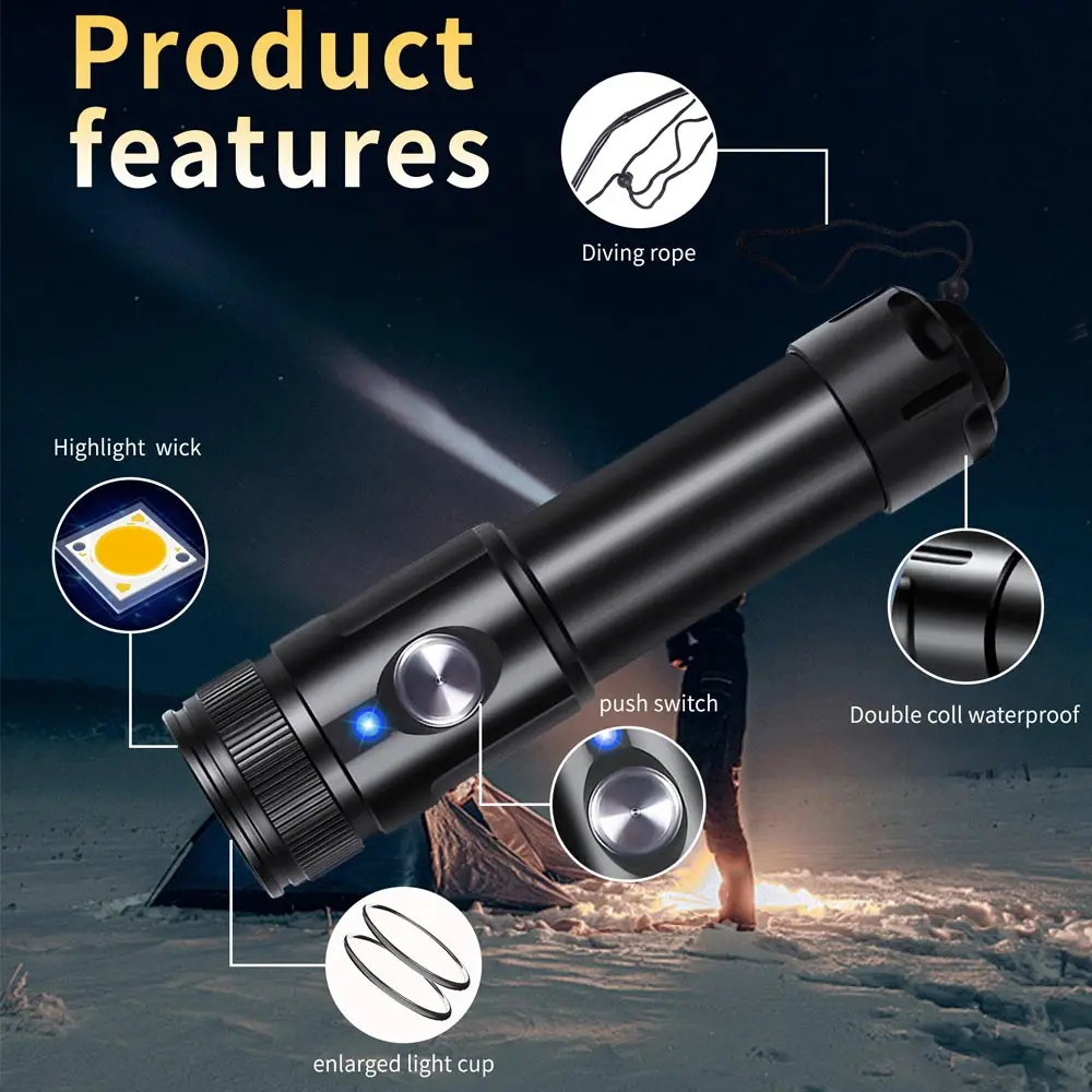 Супер яркий фонарик для дайвинга VASTFIRE с пряжкой и линзой водонепроницаемый 100 м