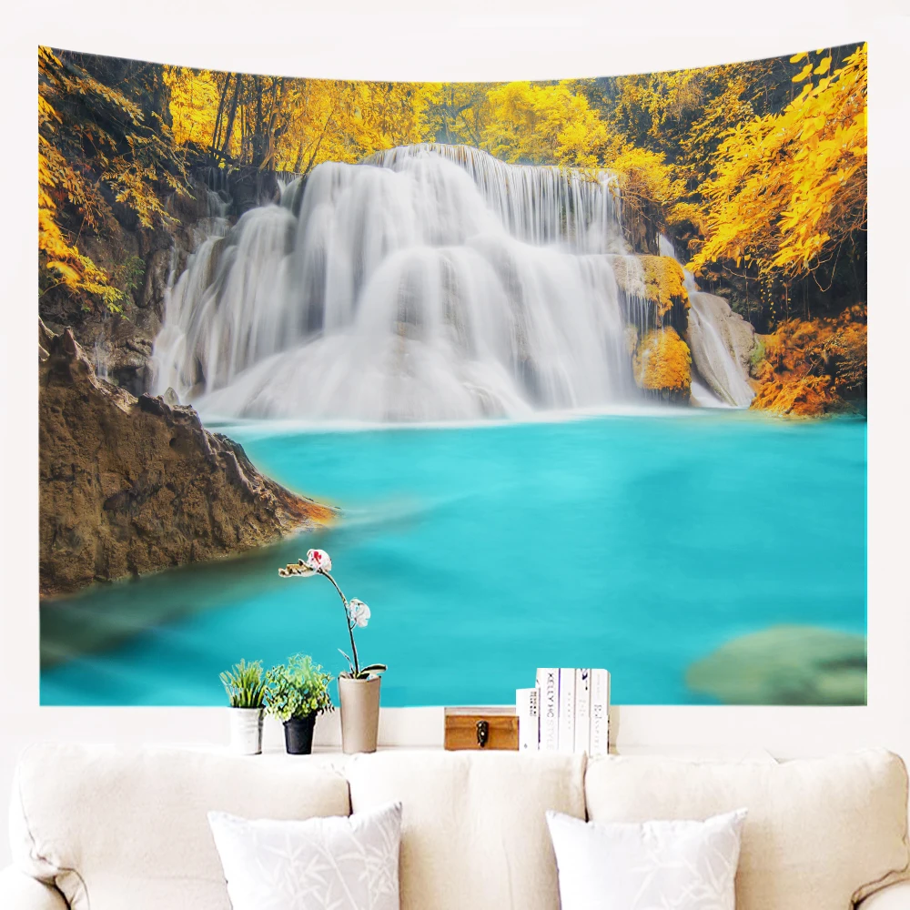 

Лесной гобелен, туманный горный Настенный декор, гобелен, туман, водопад, туманный Лесной зеленый цвет, Настенная Подвеска для спальни