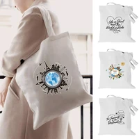 women canvas shopper bag foldable handbag reusable tote bag travel print large capacity ladies shopping organizer shoulder bags