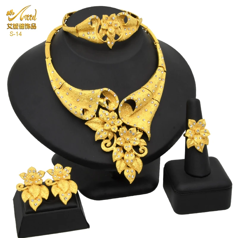 

ANIID 24K Gold Color Jewellery Sets For Women Dubai Necklace Earrings Bracelet Wedding Bridal Ethiopian African Jewelry Gift