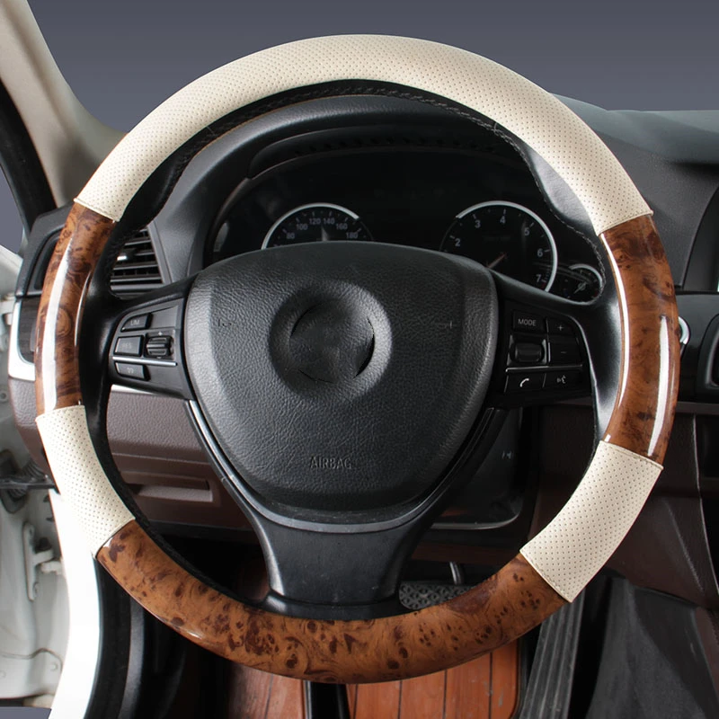 Motocovers Car Anti-Slip Wood Grain Steering Wheel Cover Car Steering Wheel Protective Fashionable Quality Cover 38cm