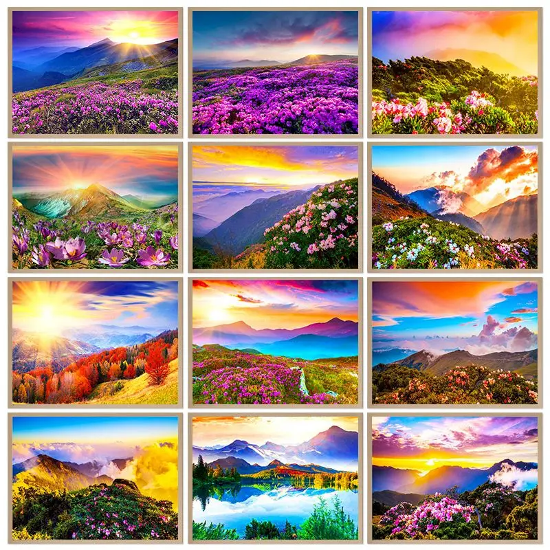 

GATYZTORY Painting By Number Sunset Scenery For Adults Frame Picture By Numbers Mountains Acrylic Paint On Canvas Home Decor