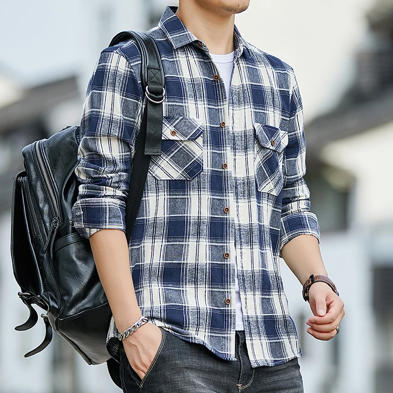 Мужской кардиган в клетку/в полоску с отложным воротником и длинными рукавами