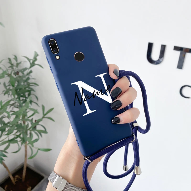 personalise letters name phone case for huawei p20 p30 p40 lite e honor 9 10 lite 20 30 pro 9a 8a 9c smart strap lanyard case free global shipping
