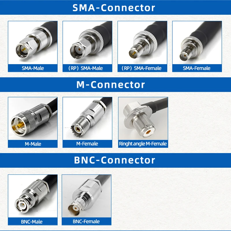 LMR 400 Coaxial Cable 1m  Including N Type Male Female SMA BNC M Type Connectors RF Adapter 50-7 Cable 50ohm for Communication