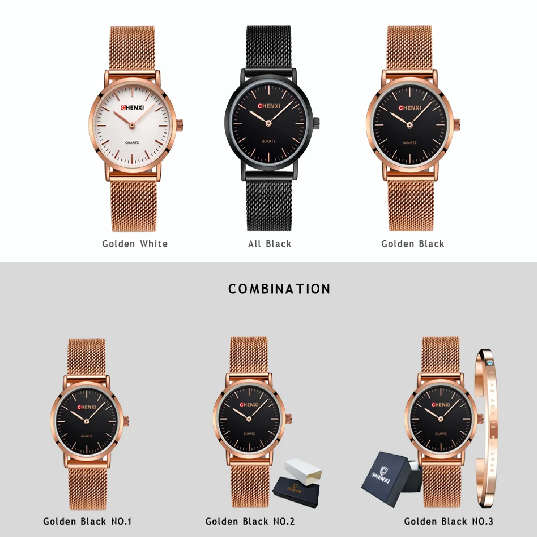 CHENXI Top Brand Luxury Women Watches RoseGold Women's Fashion Watch Ultra Thin Quartz Watches Jewelry Bracelet  Wristwatch enlarge