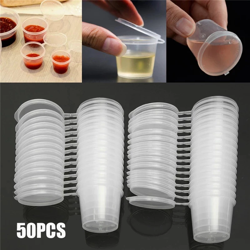 Disposable Plastic Sauce Containers Food Box with Hinged Lids Small Pigment Paint Reusable Palette 25ml 50pcs |