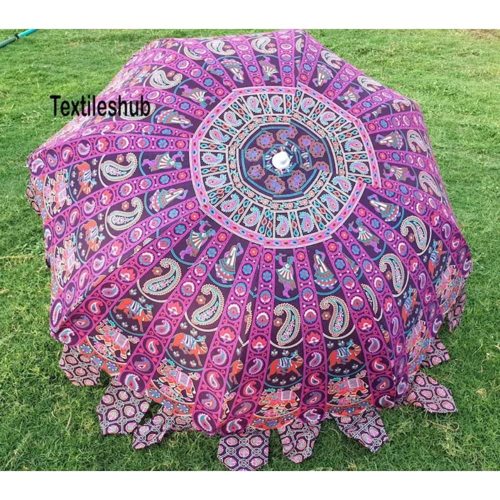 

Индийский Фиолетовый раджасттани гоомар стильный дизайн хлопковый садовый декоративный Зонт Пляжный зонтик, зонтик для внутреннего дворика садовый зонтик