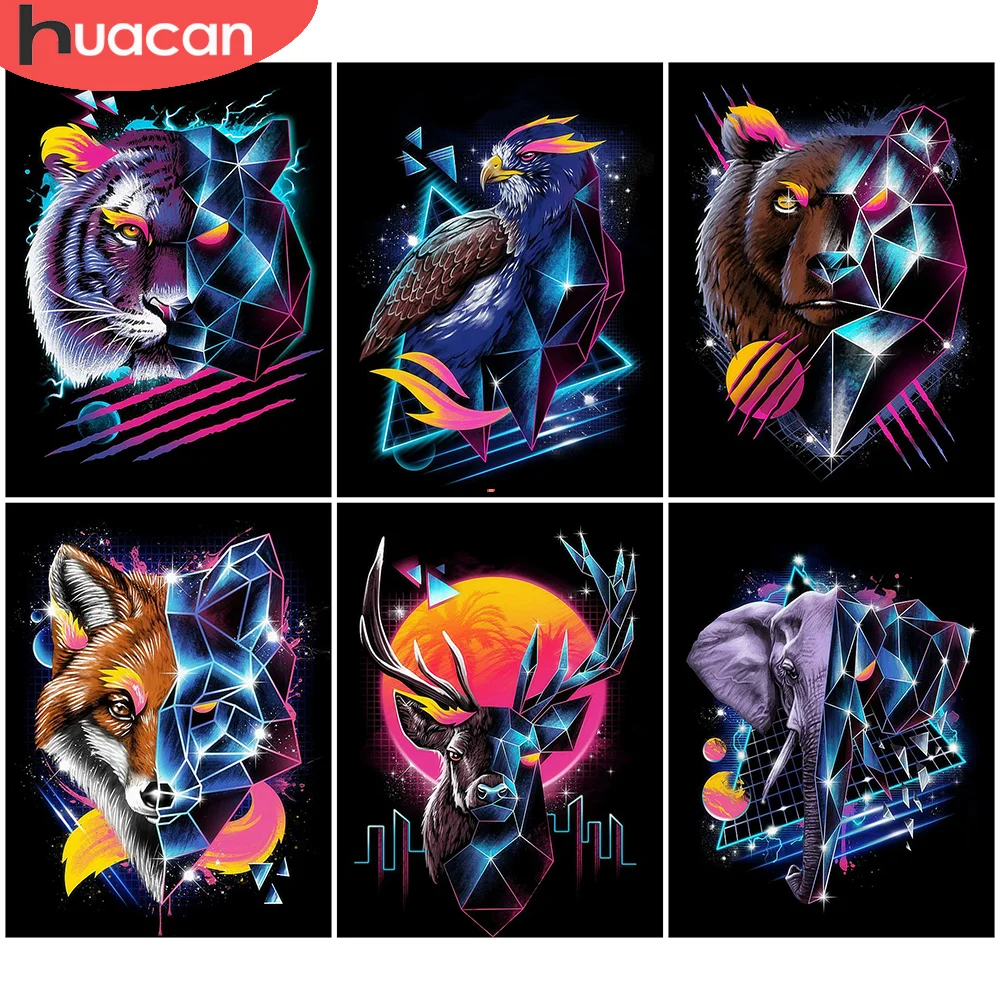 

HUACAN 5D Diy Diamond Painting Tiger Wolf Kits Bear Bird Wall Decoration Diamond Embroidery Deer Mosaic Home Decor