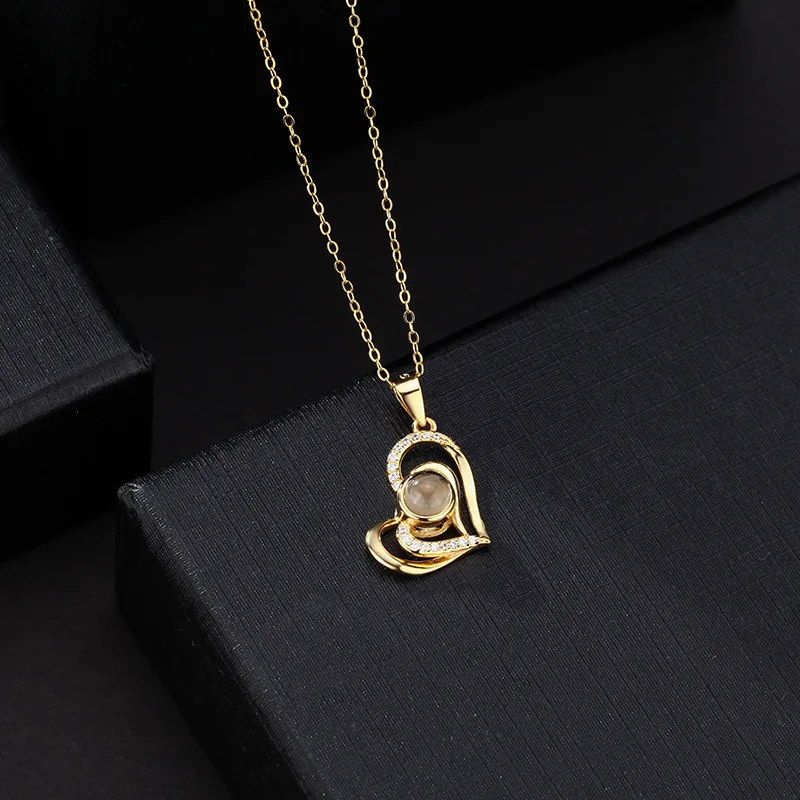 S925 Custom Photo Projection Love Heart Necklace For Girlfriend  Valentine Gift 2023 New Trendy Zircon Accessories With Free Box