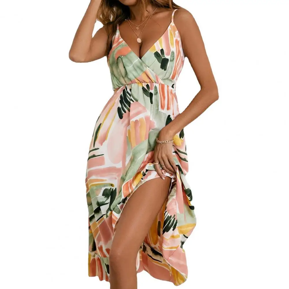 

Printed Black Dress 2022 Beach Dress Comfortable Suspender Dress Colorful Graffiti Pattern Lady Casual Dress Long Dress Women