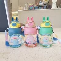 cute rabbit children water bottle animal cartoon pattern plastic straw cup can carry a portable birthday gift for hiking outing
