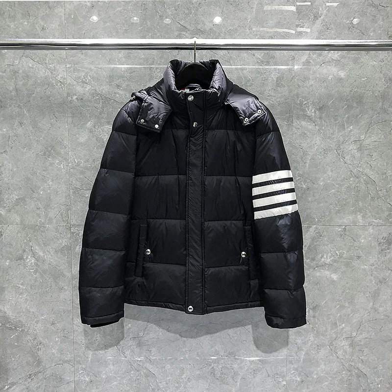 TB THOM Winter Jacket Men Classic White 4-Bar Striped Style White Duck Down Coat High Quality Hooded Warm Women Winter Coats