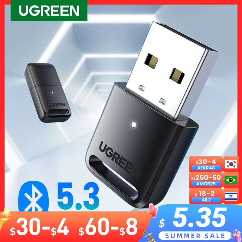 UGREEN 2 in 1 USB Bluetooth 5.3 5.0 Dongle Adapter for PC Speaker Wireless Mouse Music Audio Receiver Transmitter Bluetooth 5.0