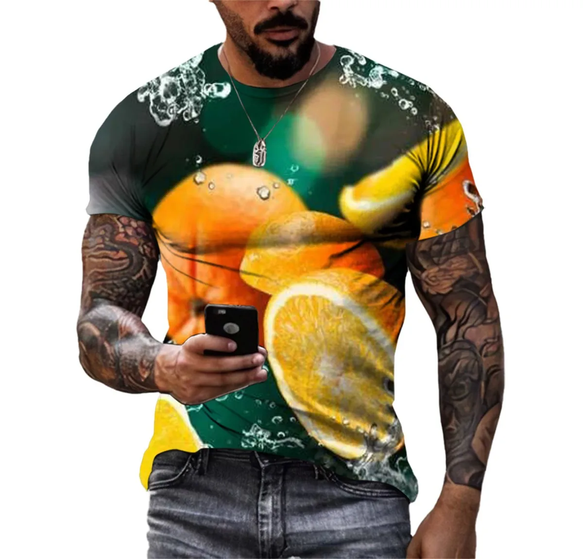 

Футболка мужская летняя с круглым вырезом, забавный топ свободного покроя с рисунком свежих фруктов, с 3d принтом, с коротким рукавом