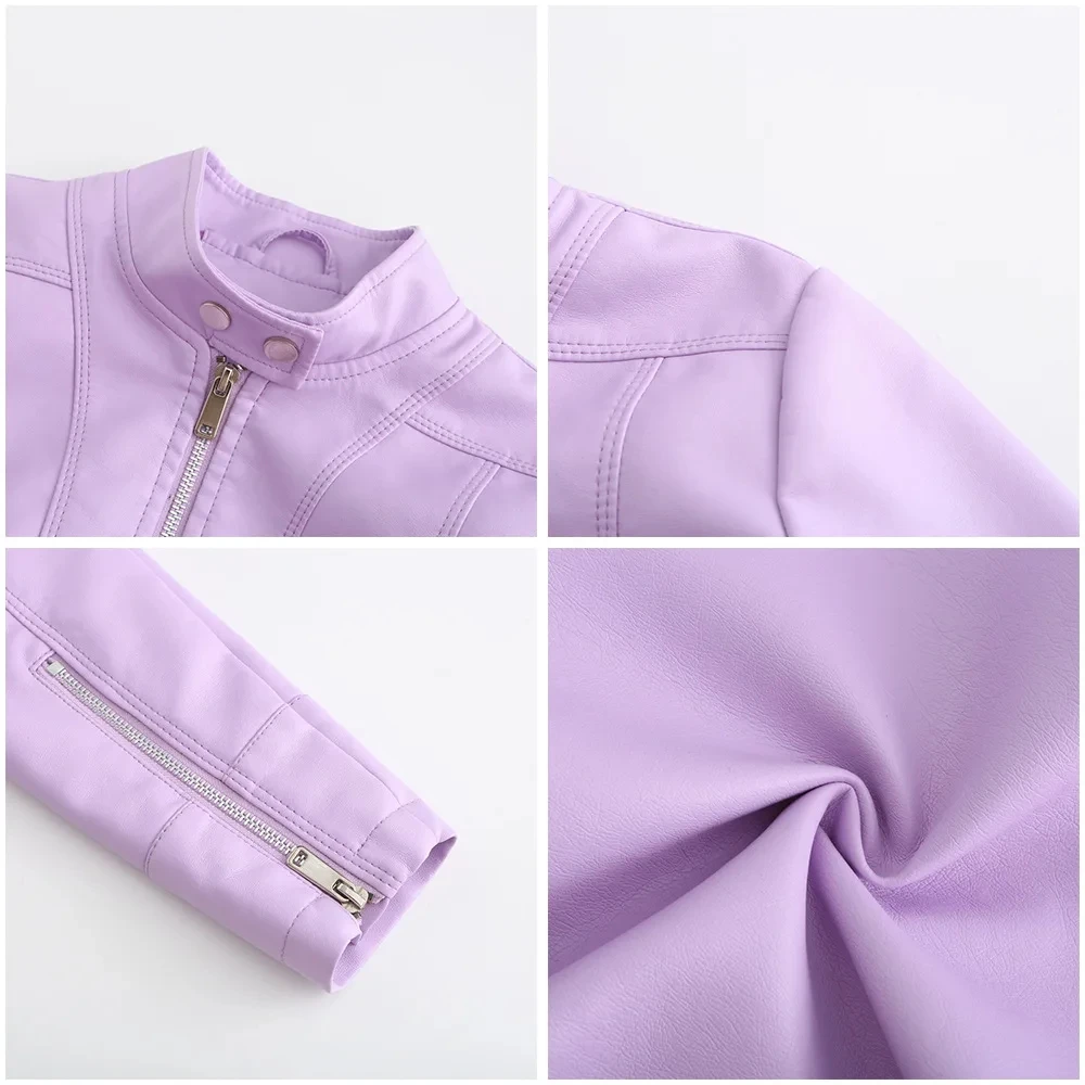 Женская байкерская куртка из искусственной кожи осенне-Весенняя на молнии 2024