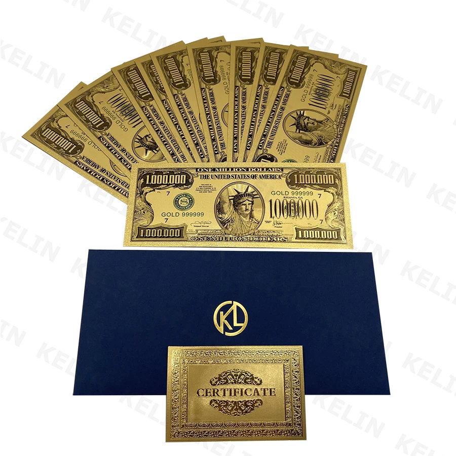 

American Bill Dollar Gold Banknote One Million Fake Money 24k Gold Note for Collection Statue of Liberty Souvenir Ticket Cards