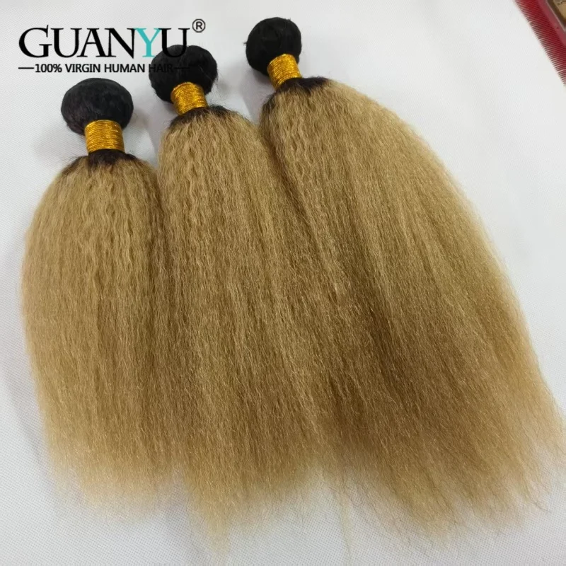 Фото Наборы бразильских прямых волос T1B/27 1B/Honey Blonde Kinky Straight, 3/4 пучка, натуральные человеческие волосы №2