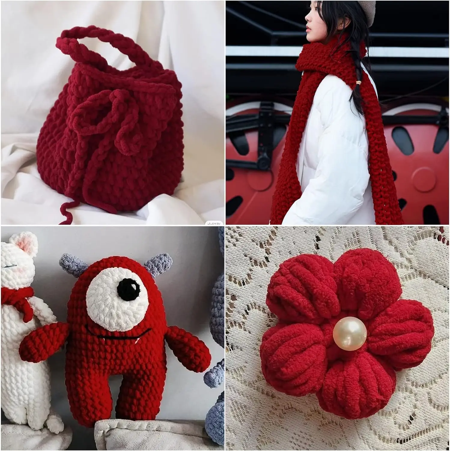 Вязаная шерстяная пряжа 4x100 г смешанные цвета для вязания крючком