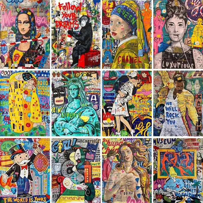 

Абстрактный граффити, уличное искусство, забавная известная картина на холсте, постеры и печать, поп, настенные картины, гостиная, домашний ...