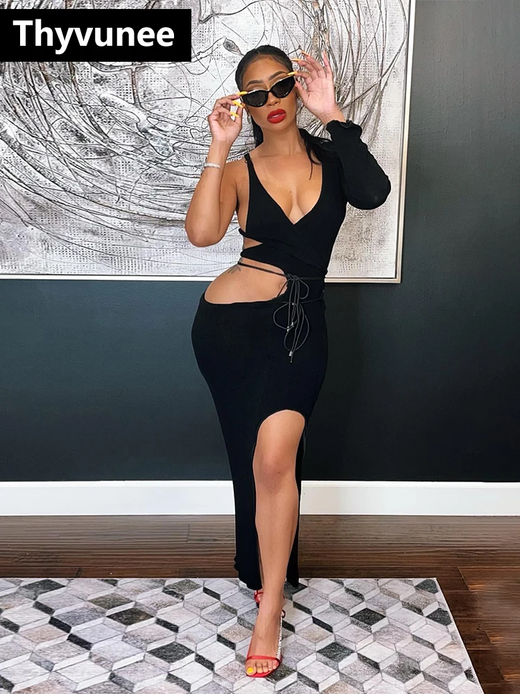 

Платье JillPeri женское на одно плечо, праздничное длинное пикантное трикотажное платье с вырезами, на бретельках, с Боковым Разрезом, одежда дл...