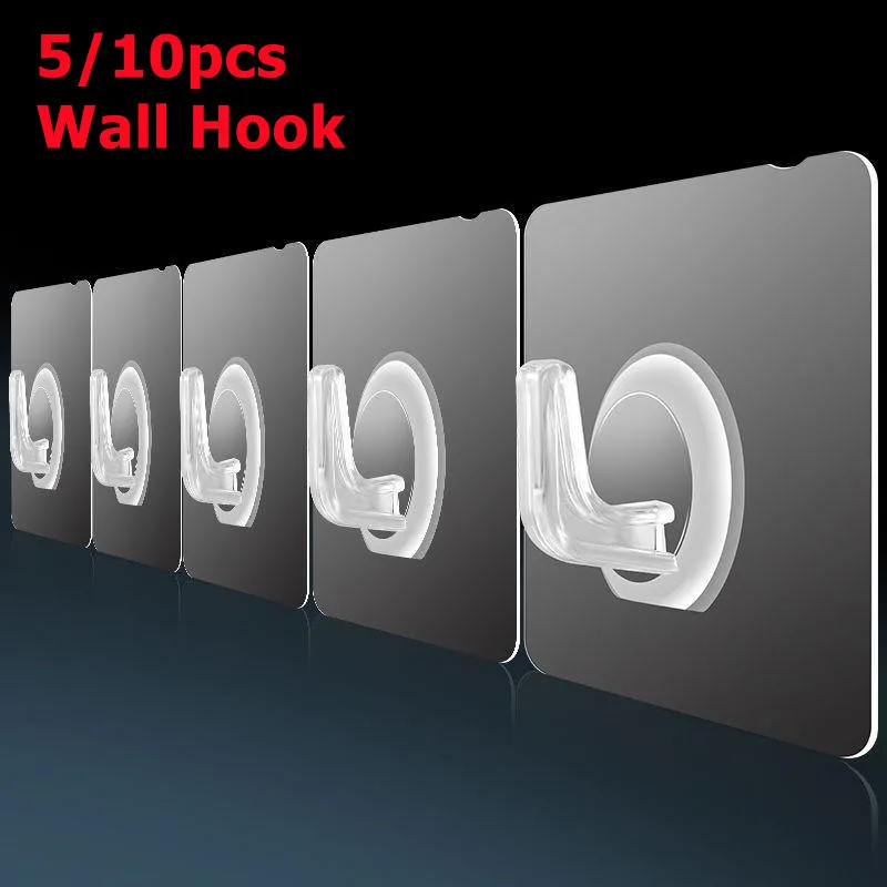 5/10pcs Transparent Wall Hook Strong Self Adhesive Door Wall Hangers Hooks Suction Heavy Load Rack Cup Sucker Kitchen Bathroom