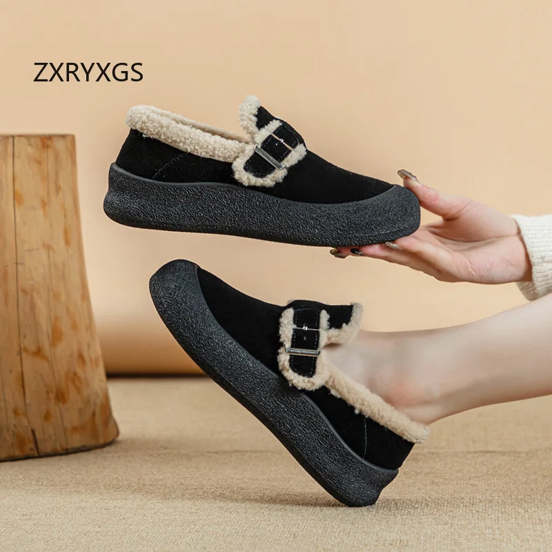 ZXRYXGS 2025: матовая обувь из воловьей кожи с бархатным хлопком. Зимние кроссовки на