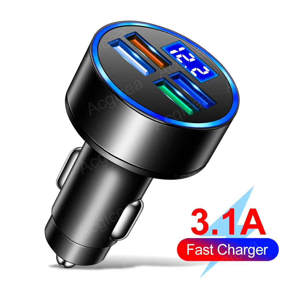 

5V 3.1A Car Charger Fast Charging LED Display QC 3.0 For iphone 12 11 Pro Samsung Xiaomi Universal Adapter in Car 4 USB Chargers