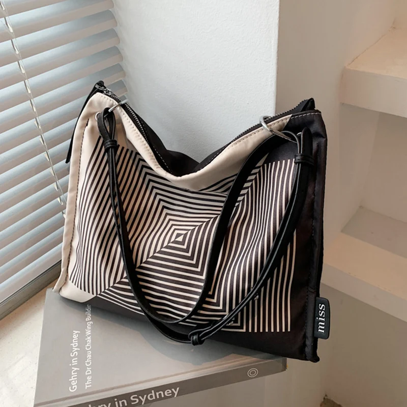 

Vintage Women Canvas Stripe Shoulder Bag Big Size Handbags Tote Female Casual Shopping Pack Office Bag