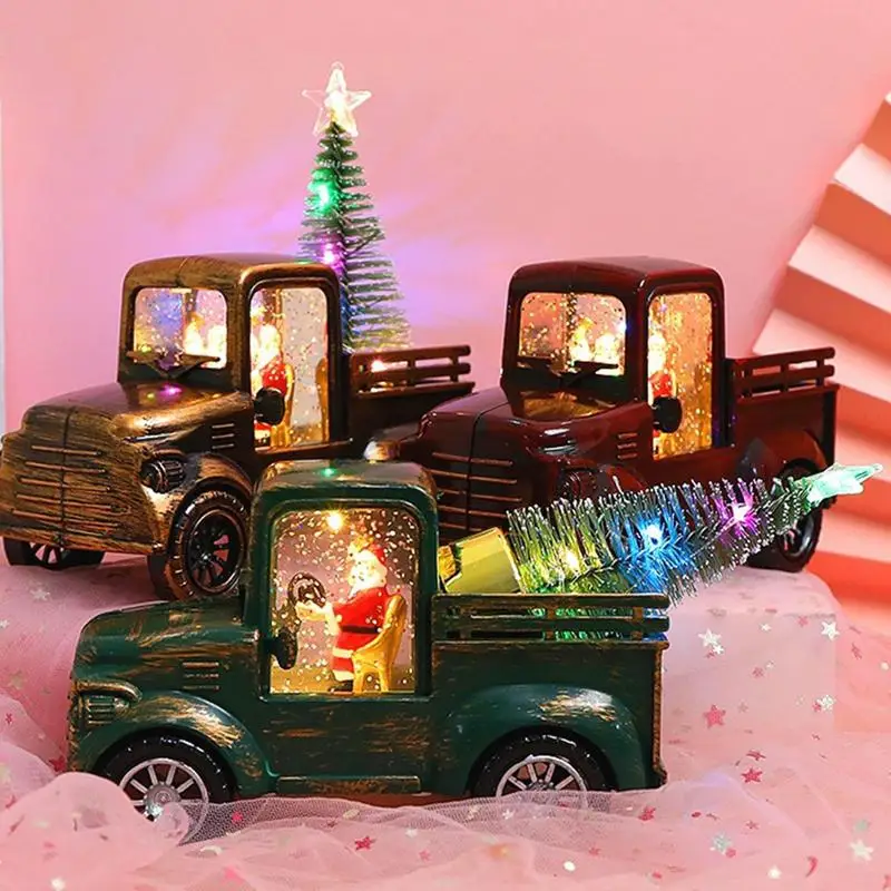 

Red Truck Christmas Decor LED String Lights Christmas Truck Decor with Mini Christmas Trees Pickup Truck Car Model Ornaments
